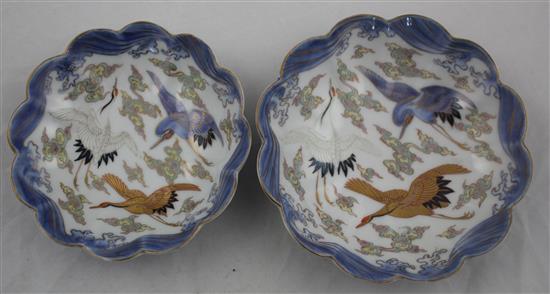 Four Japanese Imari scalloped dishes by Fukagawa, early 20th century, 14cm - 28.5cm.